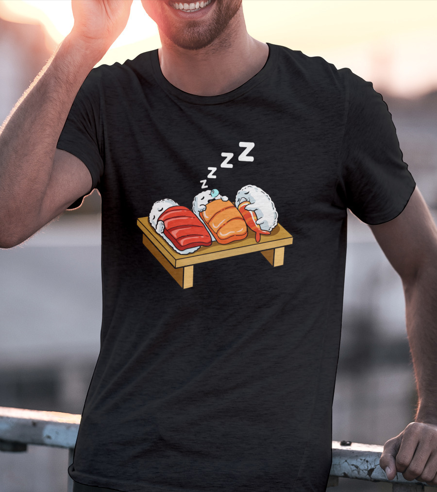 Sushi Sleep Zzz Cartoon Sushi Nigiri On Wooden Board With Sleeping Z's T-Shirt