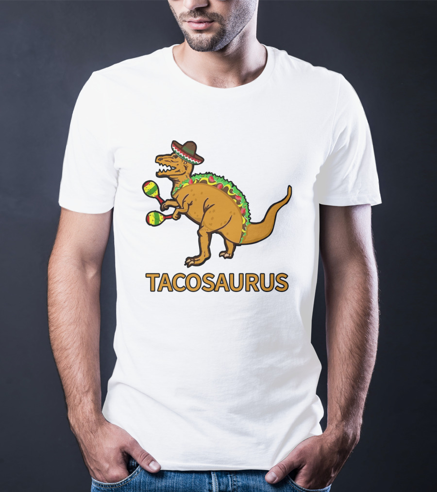 Tacosaurus Sombrero Dinosaur With Maracas Taco Lover Fiesta Fun T-Shirt