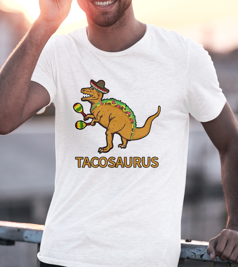 Tacosaurus Sombrero Dinosaur With Maracas Taco Lover Fiesta Fun T-Shirt