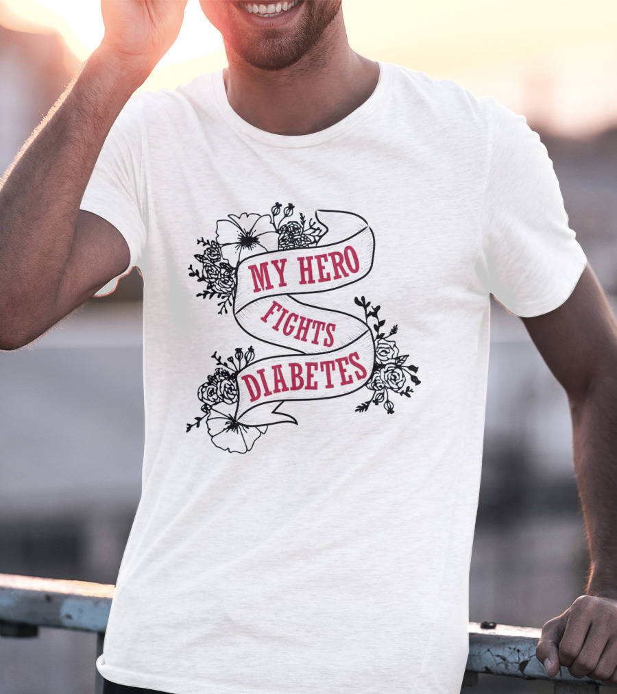My Hero Fights Diabetes Floral Ribbon T-Shirt