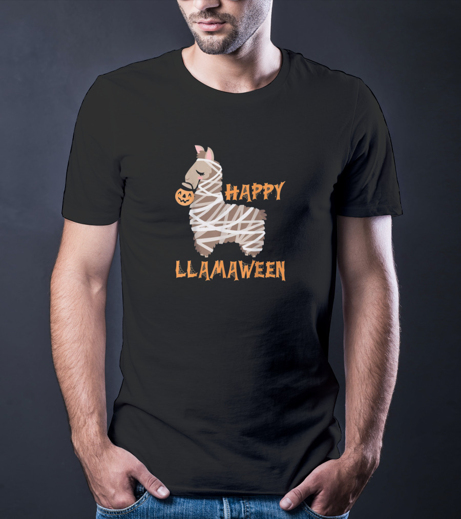 Happy Llamaween Pumpkin Mummy Llama T-Shirt