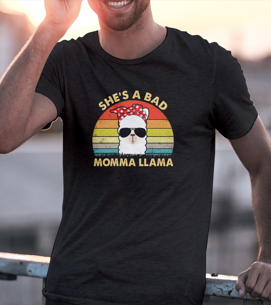 She's A Bad Momma Llama Retro Vintage Sunglasses Bandana T-Shirt
