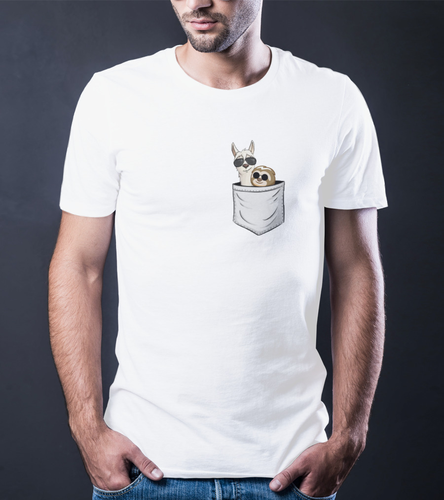 Sloths And Llama In Pocket With Sunglasses T-Shirt