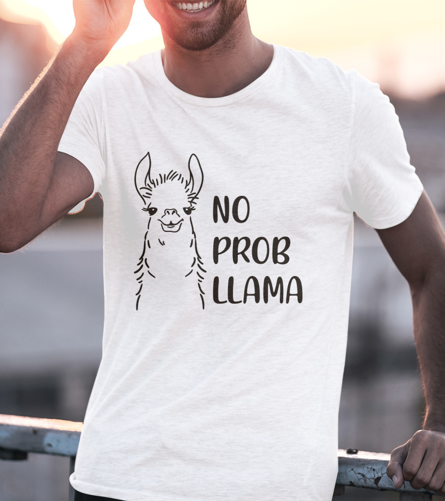 No Prob Llama Drawing Black And White Sketch T-Shirt