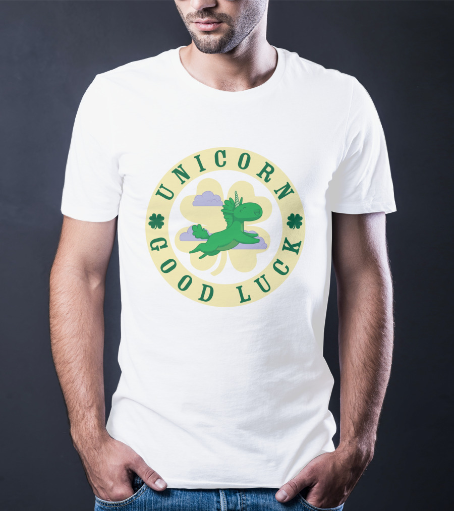 Unicorn Good Luck Clover Clouds Green Flying T-Shirt