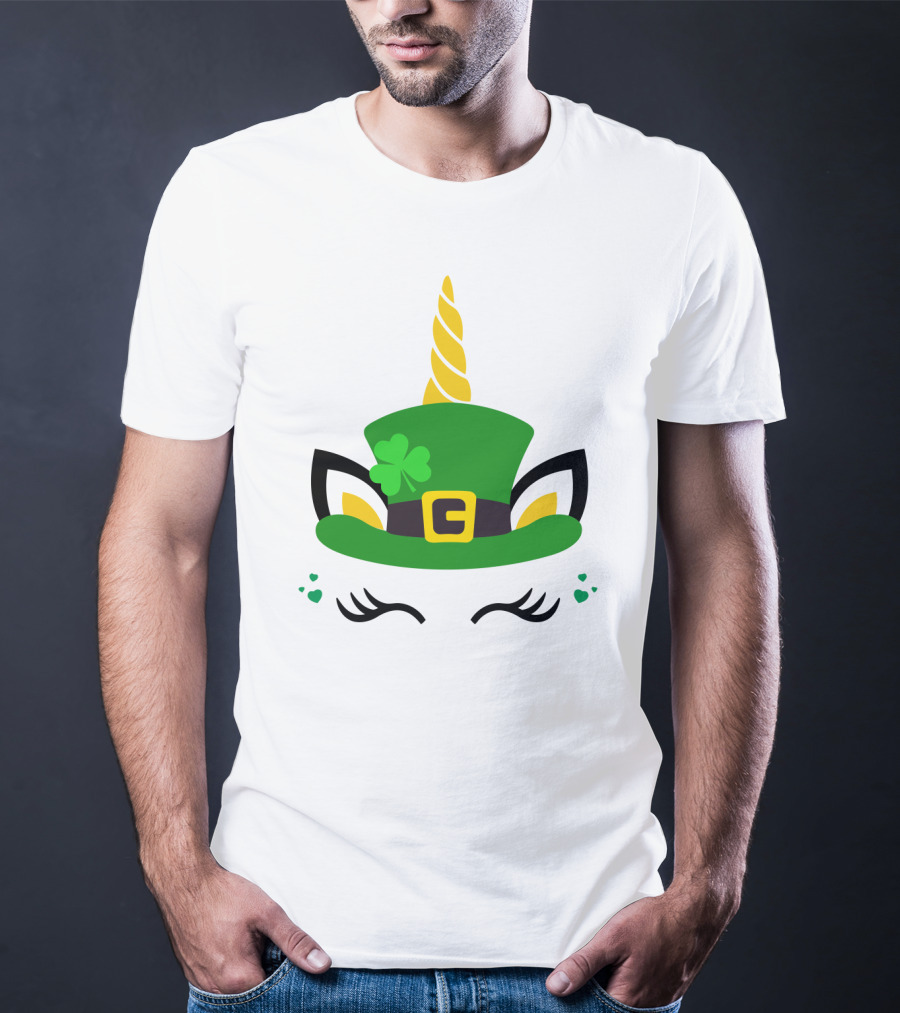 Unicorn Shamrocks Leprechaun Hat Clover St. Patrick's Day Magic Icons T-Shirt