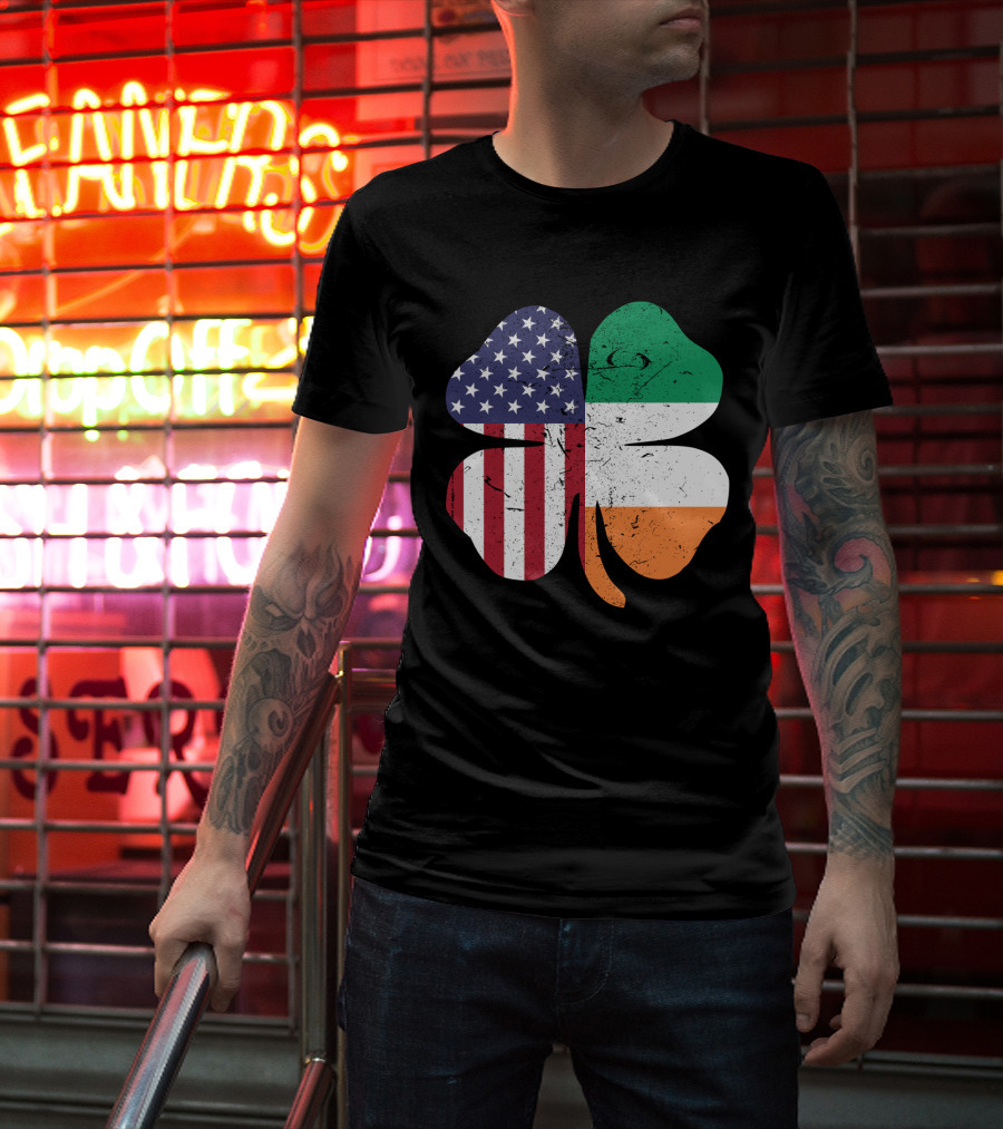 Ireland Flag And American Flag Shamrock T-Shirt