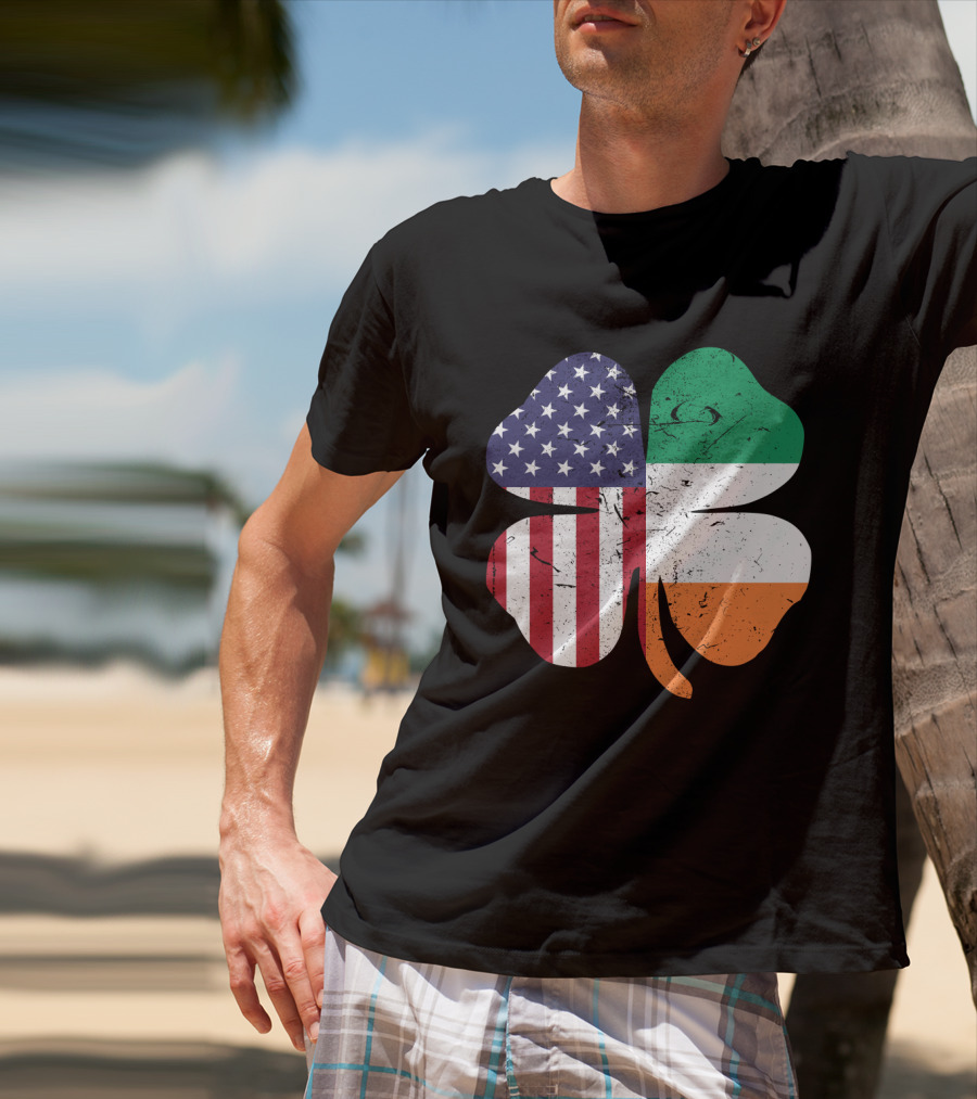 Ireland Flag And American Flag Shamrock T-Shirt