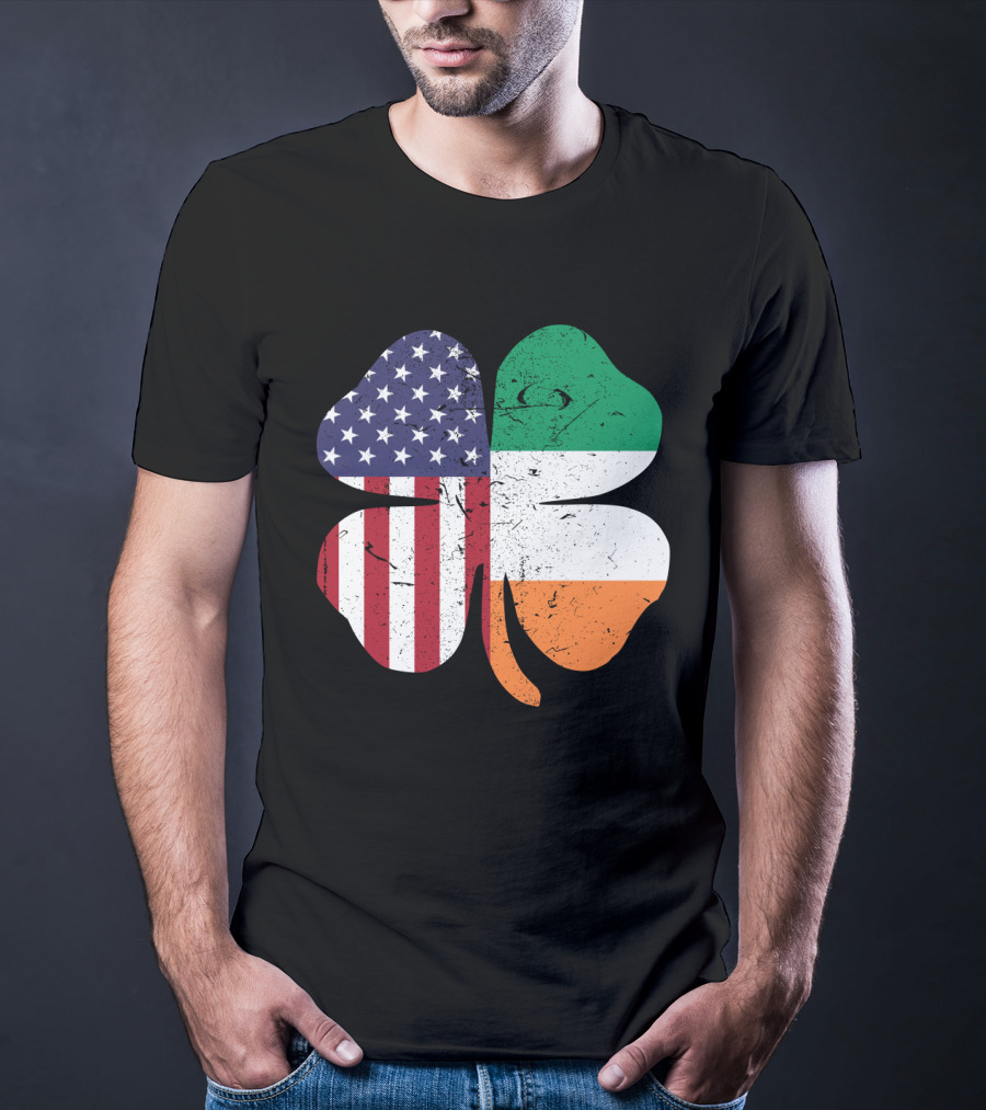 Ireland Flag And American Flag Shamrock T-Shirt