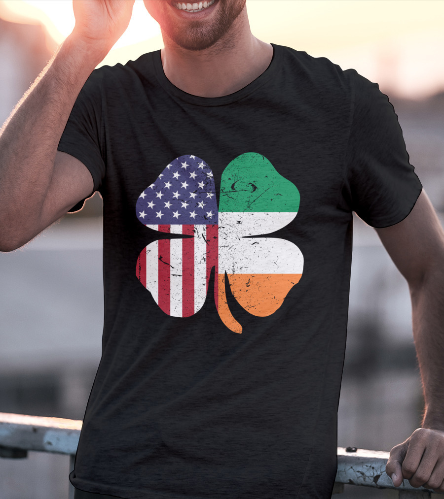 Ireland Flag And American Flag Shamrock T-Shirt