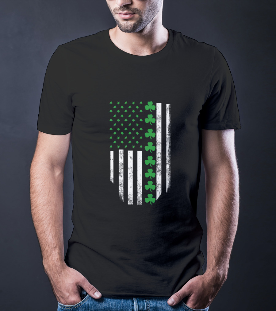 St Patrick's Day Shamrock American Flag T-Shirt