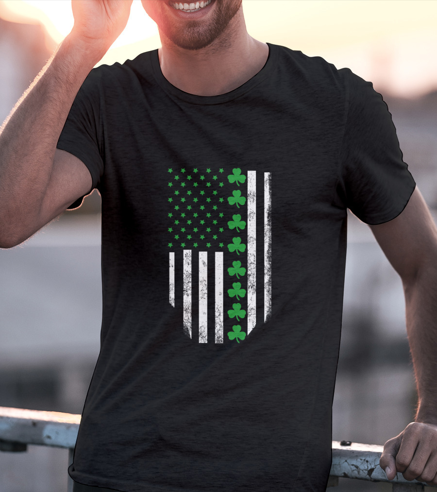 St Patrick's Day Shamrock American Flag T-Shirt