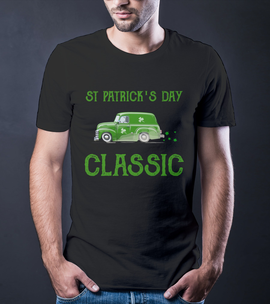 St Patrick's Day Classic Green Truck With Shamrocks T-Shirt