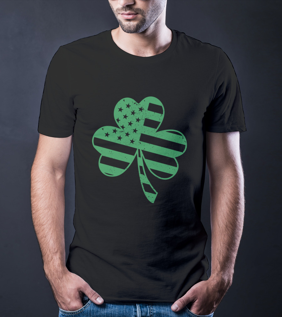 St. Patrick's Day Shamrock With American Flag Stripes And Stars T-Shirt