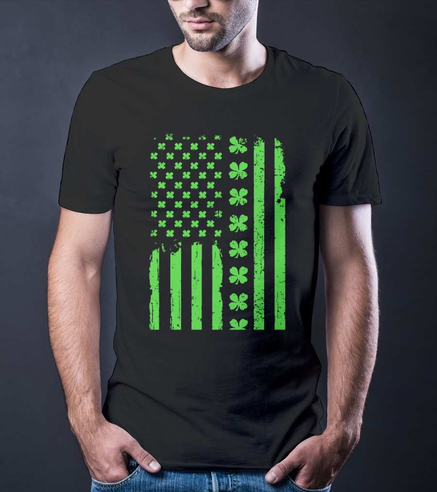 American Flag Green Clover Shamrock T-Shirt