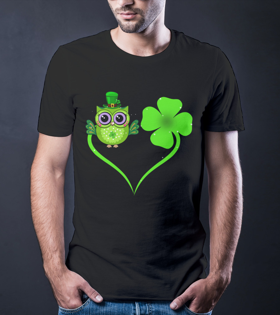 Owl Lover Clover Shamrocks Love Luck T-Shirt