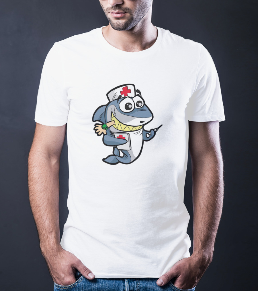 NURSE SHARK Doctor Medicine Hospital Syringe Comic Cartoon T-Shirt