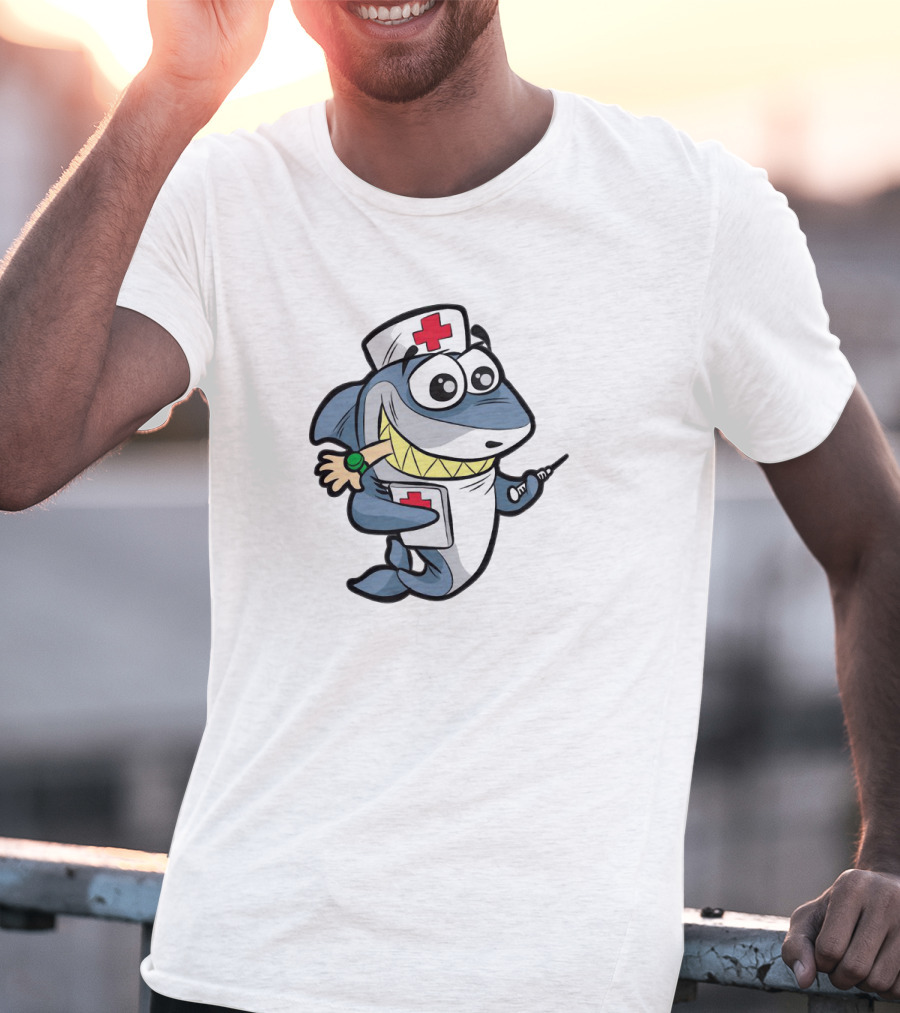 NURSE SHARK Doctor Medicine Hospital Syringe Comic Cartoon T-Shirt