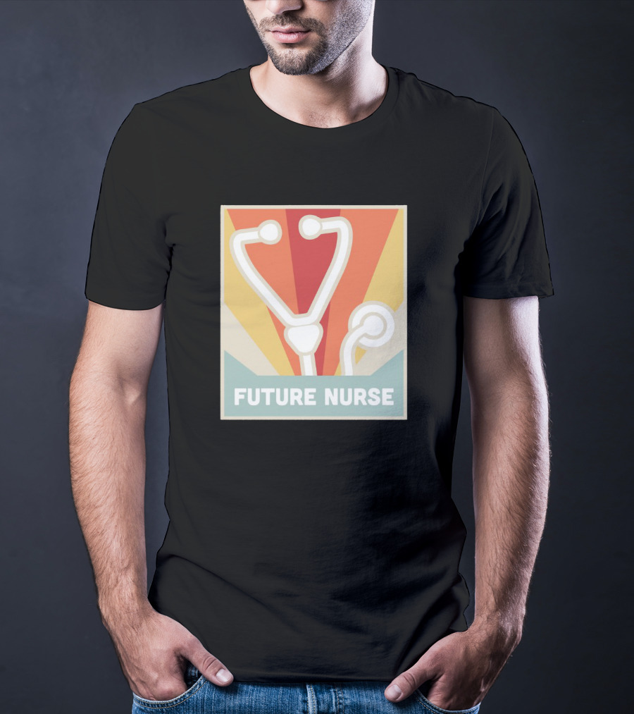 Retro Style Future Nurse Stethoscope Icon With Sunburst Background T-Shirt