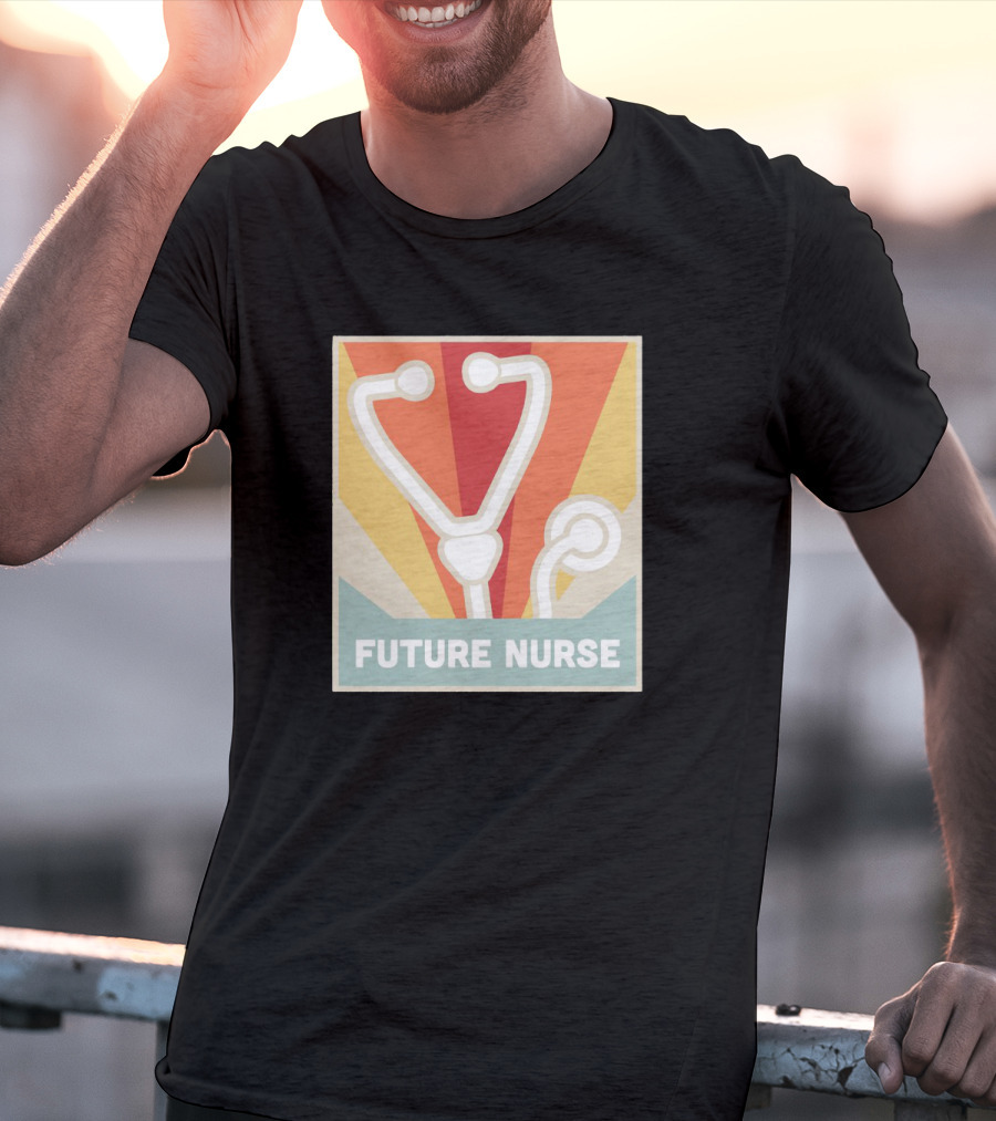 Retro Style Future Nurse Stethoscope Icon With Sunburst Background T-Shirt