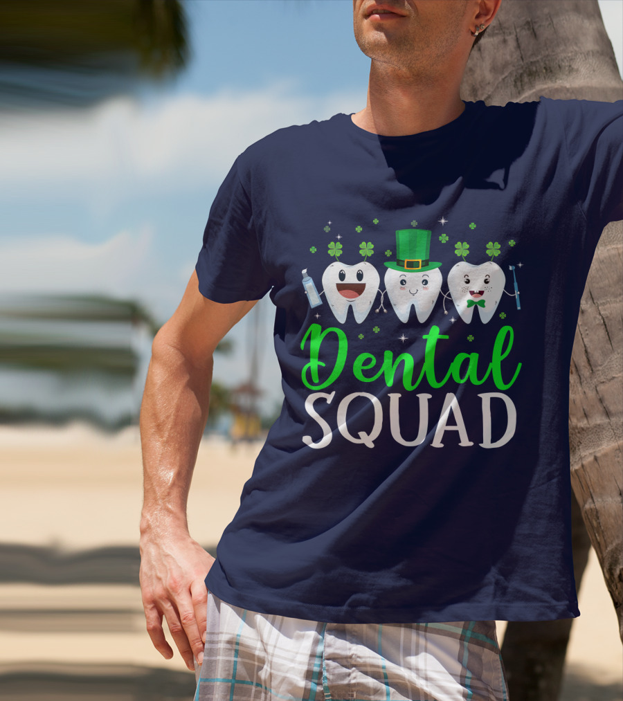 Dental Squad Funny Dentist St. Patrick's Day Tooth Trio T-Shirt