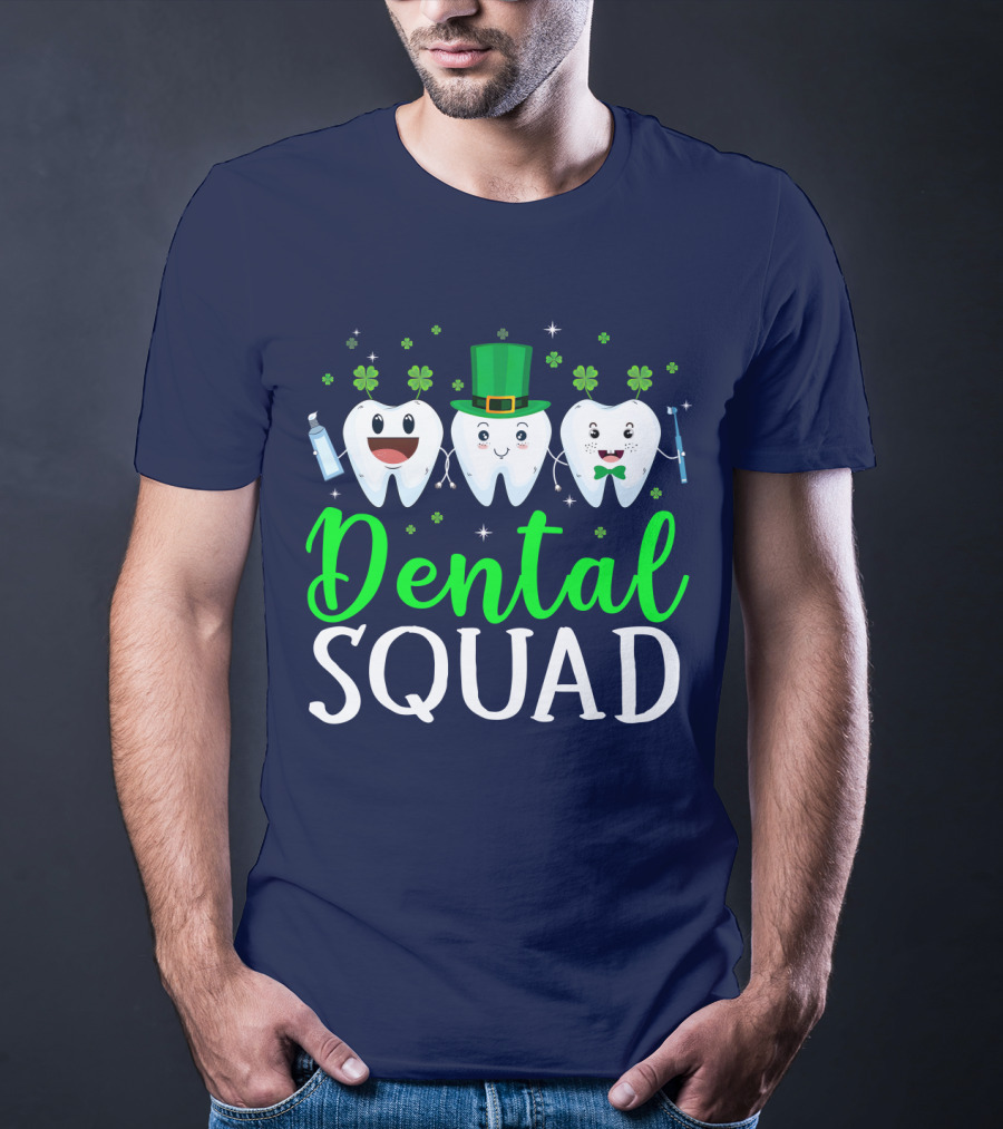 Dental Squad Funny Dentist St. Patrick's Day Tooth Trio T-Shirt
