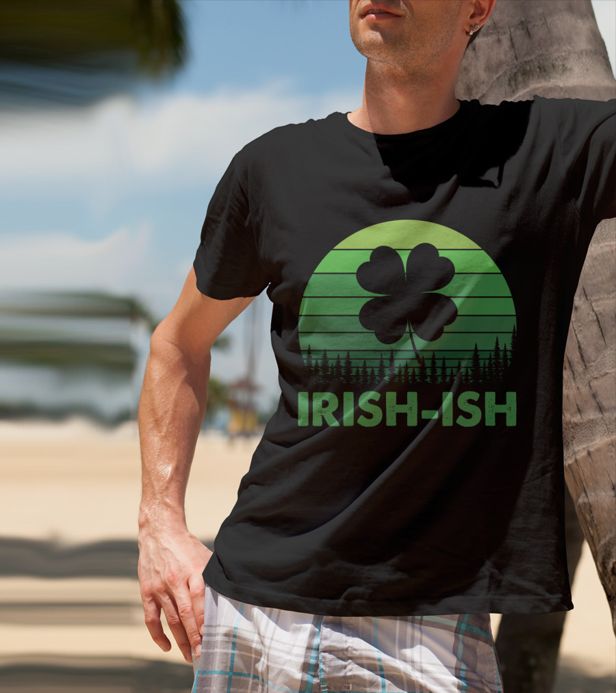 IRISH-ISH Shamrock Sunset Forest Lines T-Shirt