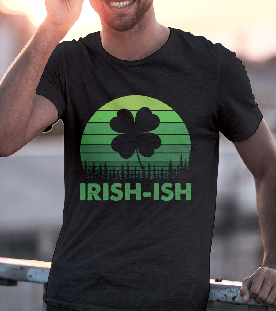 IRISH-ISH Shamrock Sunset Forest Lines T-Shirt
