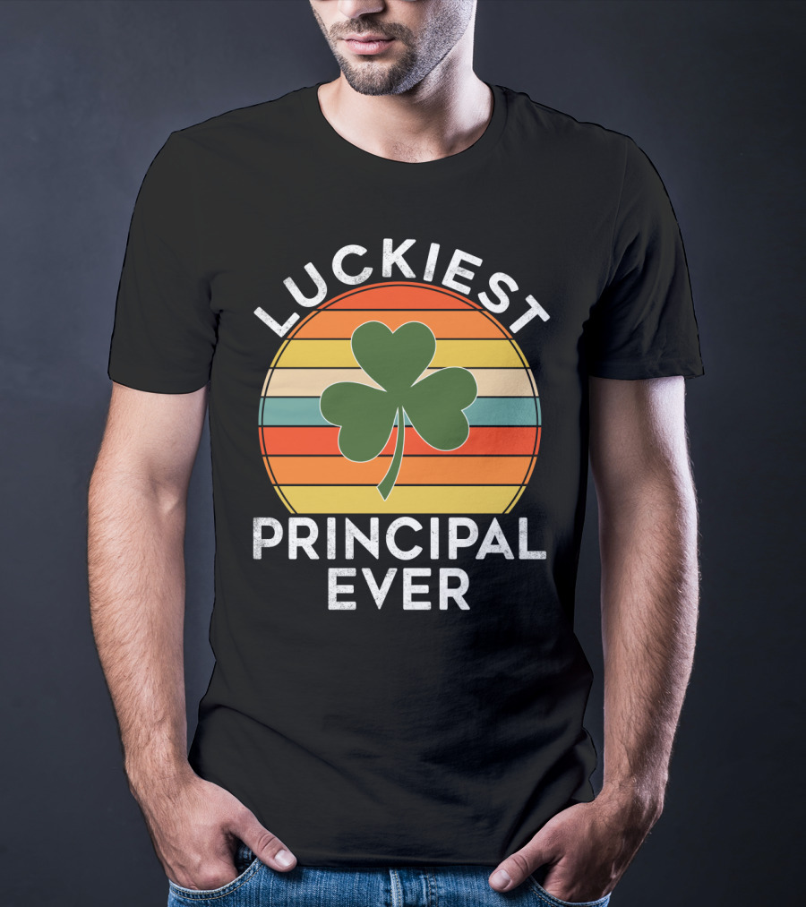 Luckiest Principal Ever Shamrock Retro Stripes T-Shirt