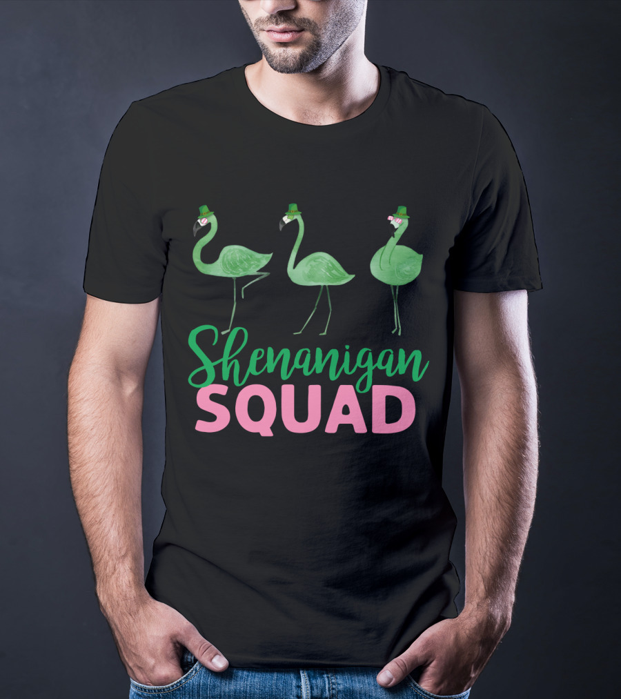 Shenanigan Squad Green Flamingos Irish T-Shirt