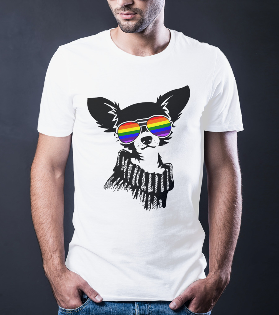 Pride Rainbow Sunglasses Chihuahua Dog T-Shirt