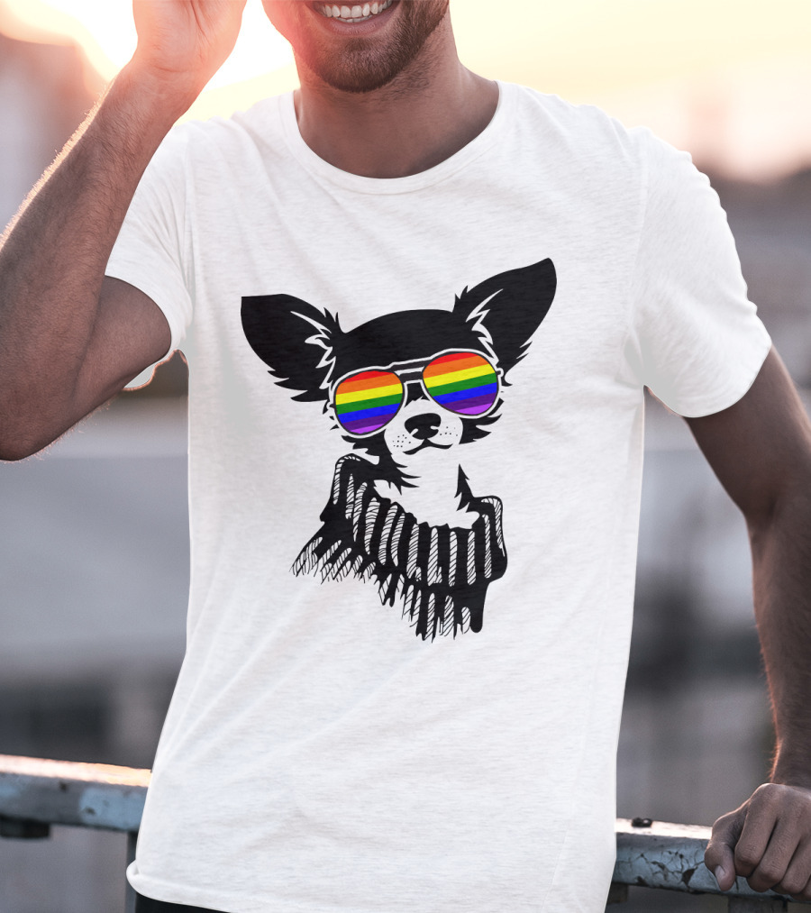 Pride Rainbow Sunglasses Chihuahua Dog T-Shirt
