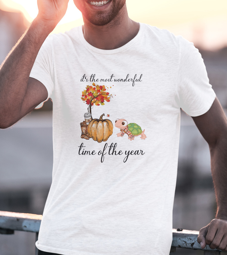 It's The Most Wonderful Time Of The Year Turtles Autumn Pumpkin Leaf T-Shirt