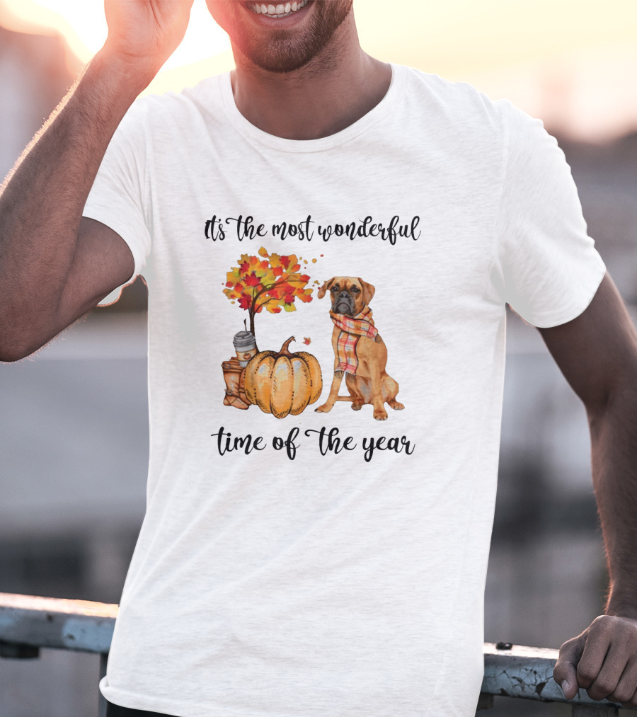 It's The Most Wonderful Time Of The Year Dog Autumn Leaves Pumpkin Coffee T-Shirt