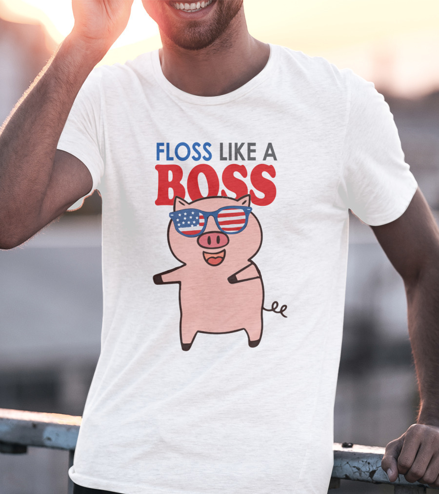 Floss Like A Boss Pig With American Flag Sunglasses T-Shirt