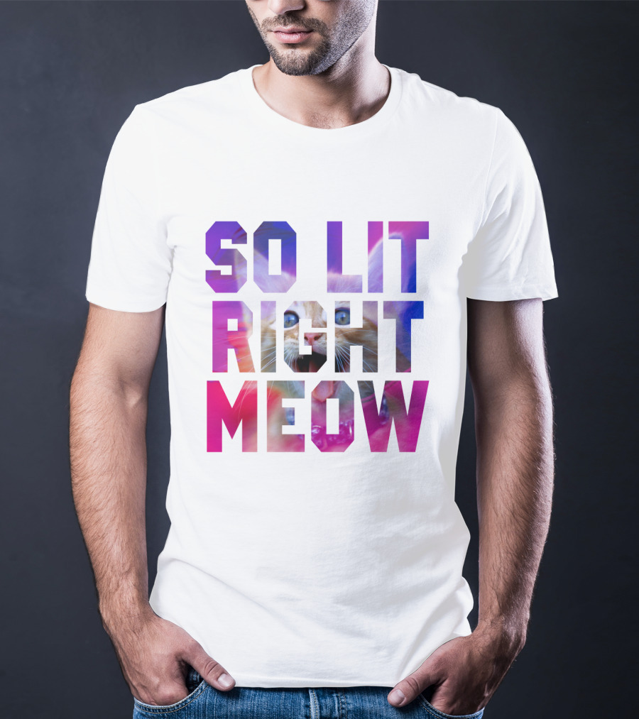 SO LIT RIGHT MEOW Cat Typography T-Shirt