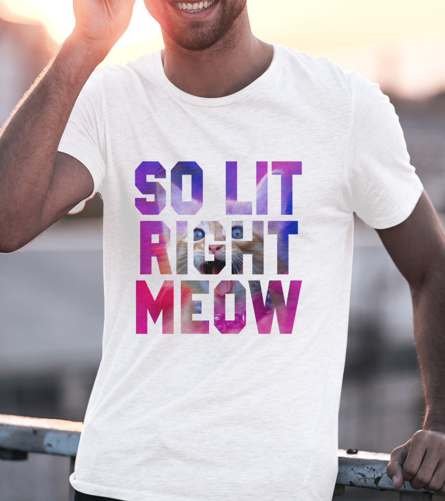 SO LIT RIGHT MEOW Cat Typography T-Shirt