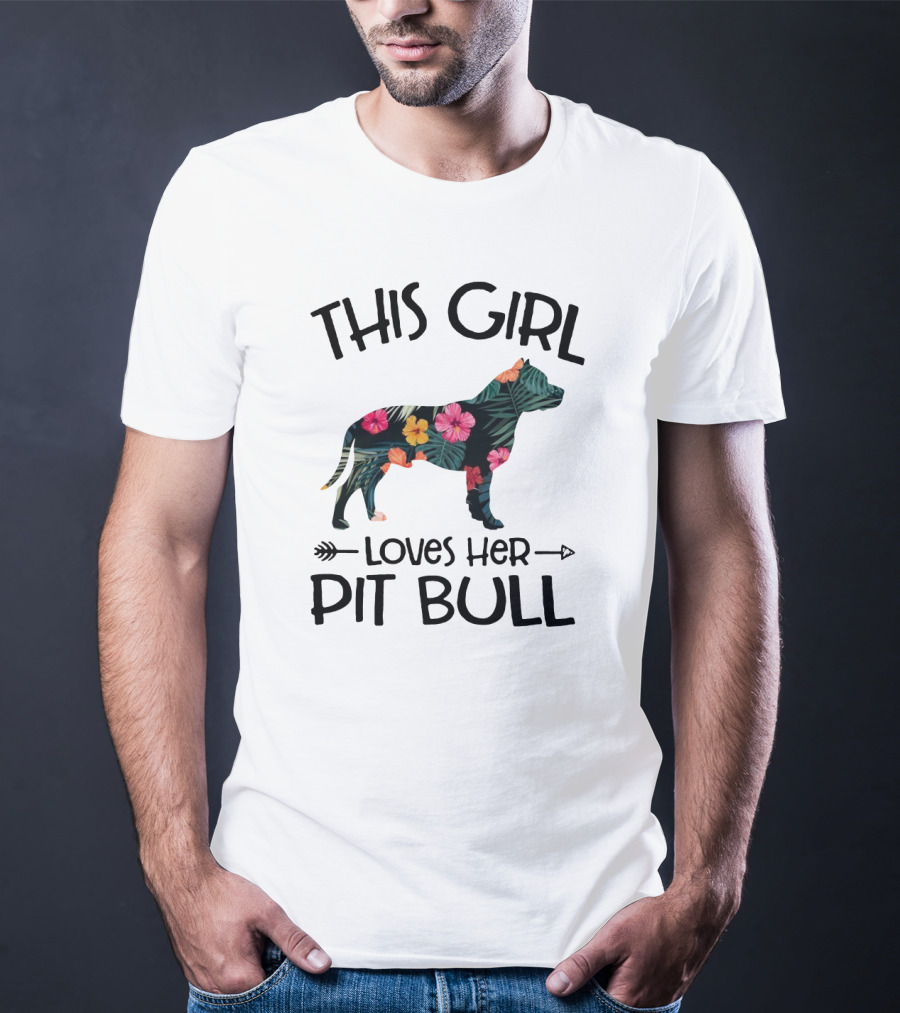 This Girl Loves Her Pit Bull Floral Dog T-Shirt
