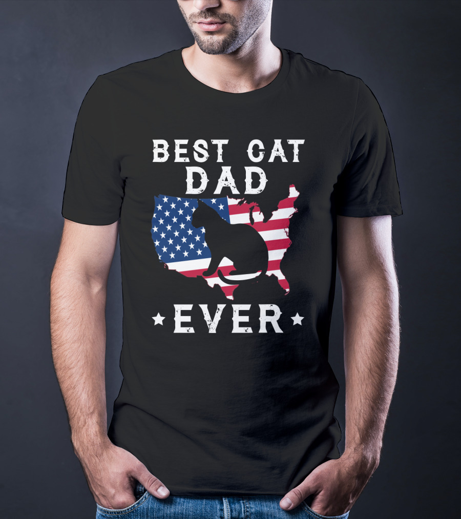 Best Cat Dad Ever USA Flag Cat T-Shirt