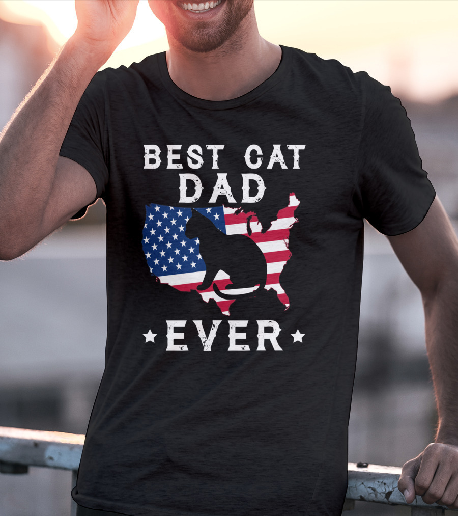 Best Cat Dad Ever USA Flag Cat T-Shirt