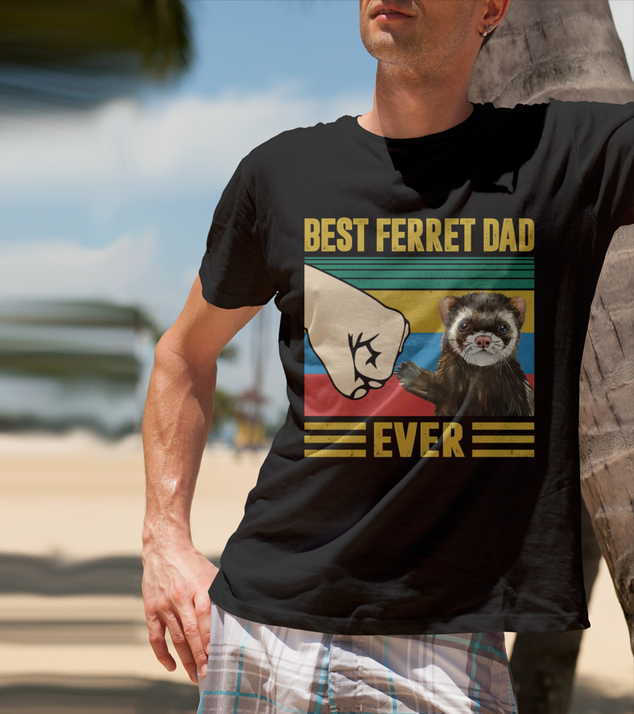 Best Ferret Dad Ever Fist Bump Vintage Stripes T-Shirt