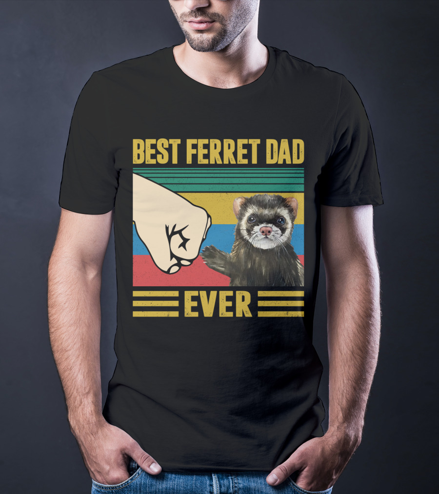 Best Ferret Dad Ever Fist Bump Vintage Stripes T-Shirt