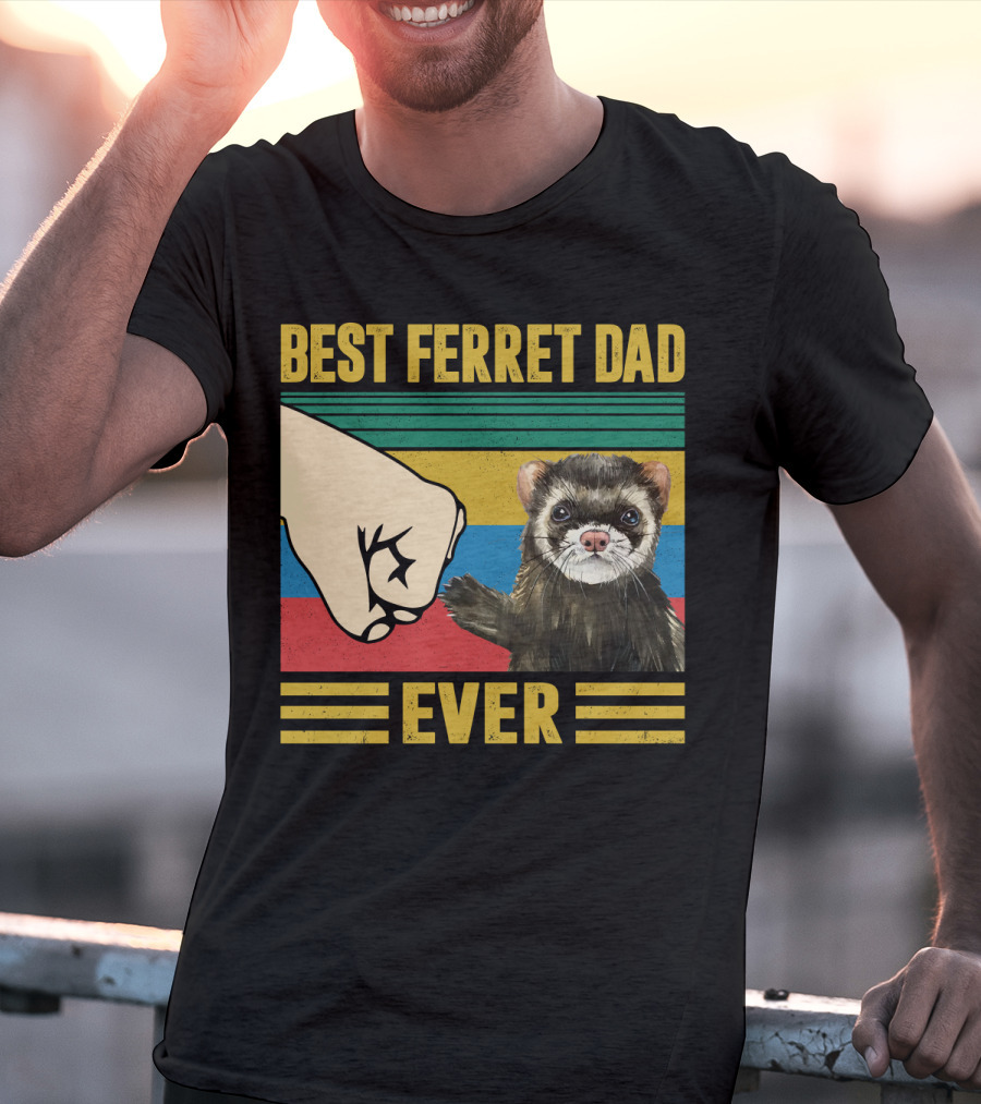 Best Ferret Dad Ever Fist Bump Vintage Stripes T-Shirt