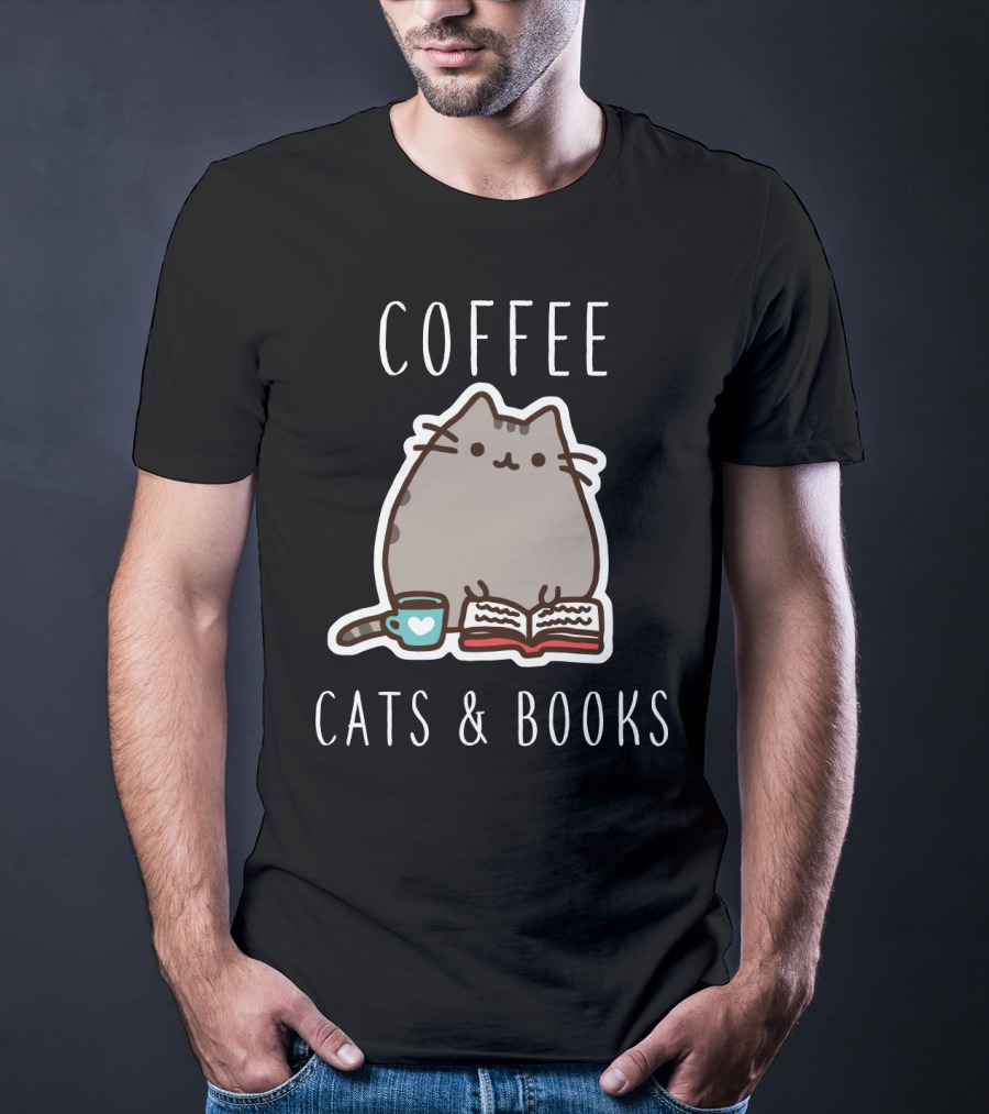 COFFEE CATS And BOOKS PUSHEEN MUG OPEN T-Shirt