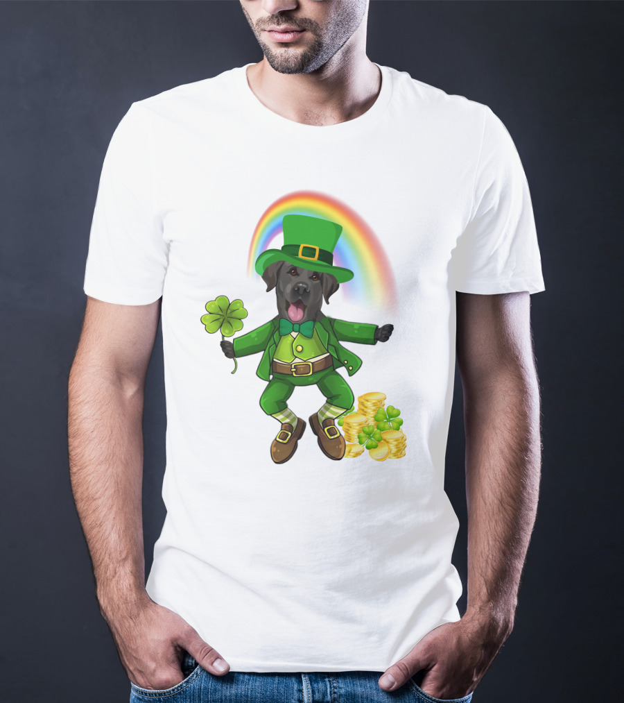 Lucky Irish Dog With Shamrock And Rainbow T-Shirt