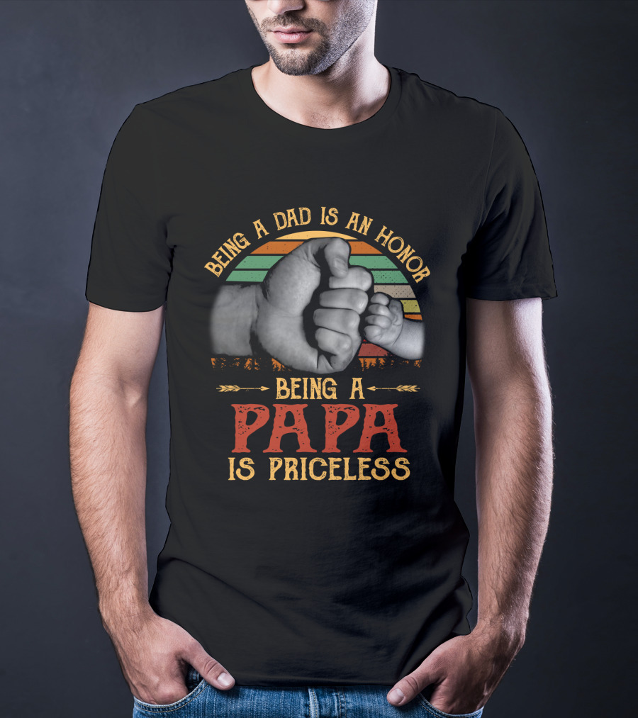 Being A Dad Is An Honor Being A Papa Is Priceless Fist Bump Retro Stripes T-Shirt
