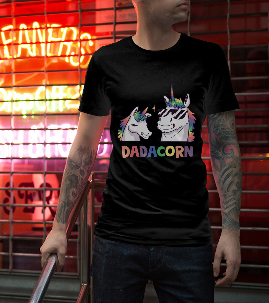 Dadacorn Daddy And Child Unicorn Magic Rainbow Mane Duo T-Shirt