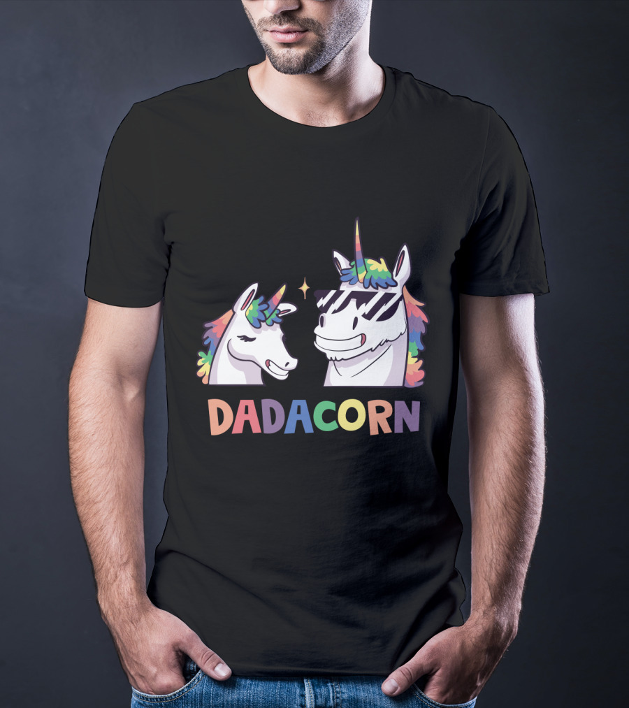 Dadacorn Daddy And Child Unicorn Magic Rainbow Mane Duo T-Shirt