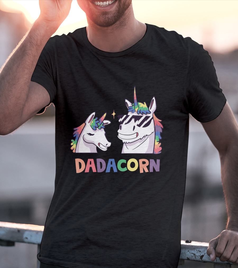 Dadacorn Daddy And Child Unicorn Magic Rainbow Mane Duo T-Shirt