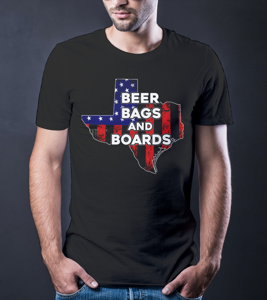 Beer Bags And Boards Cornhole In Texas Map Flag T-Shirt